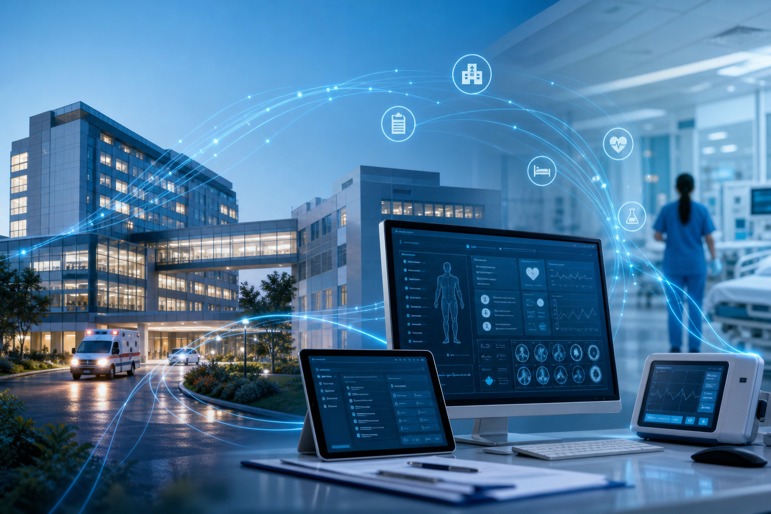 Hospital systems connected through digital healthcare interoperability networks in India
