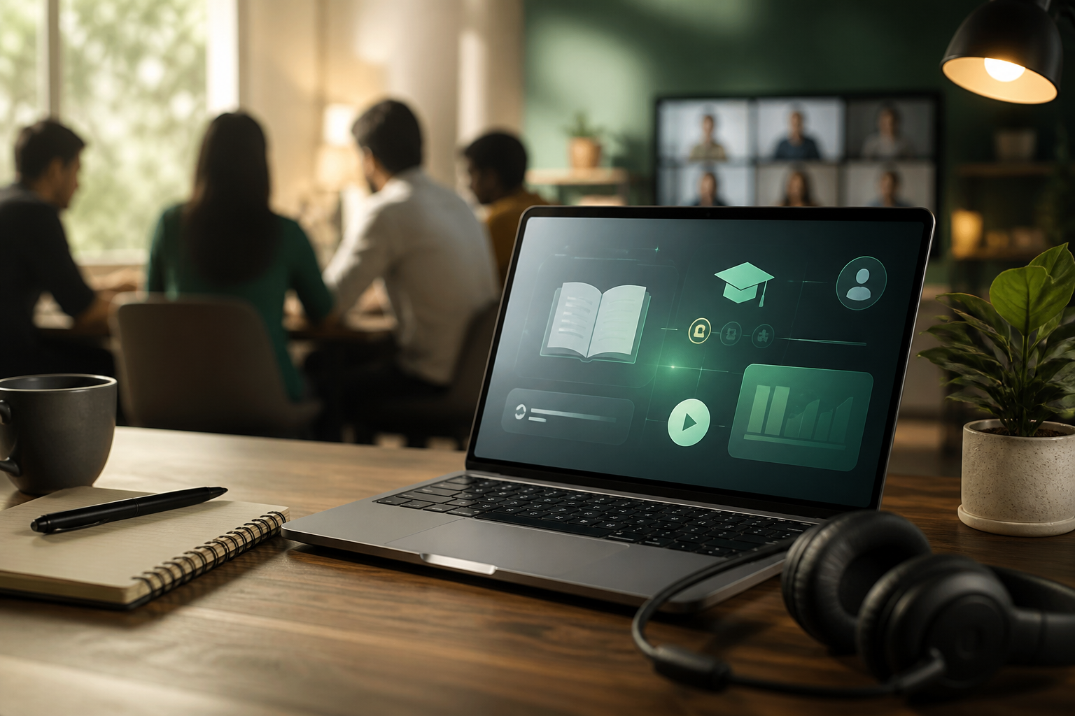 Professional online corporate training setup with laptop and learning workspace in India